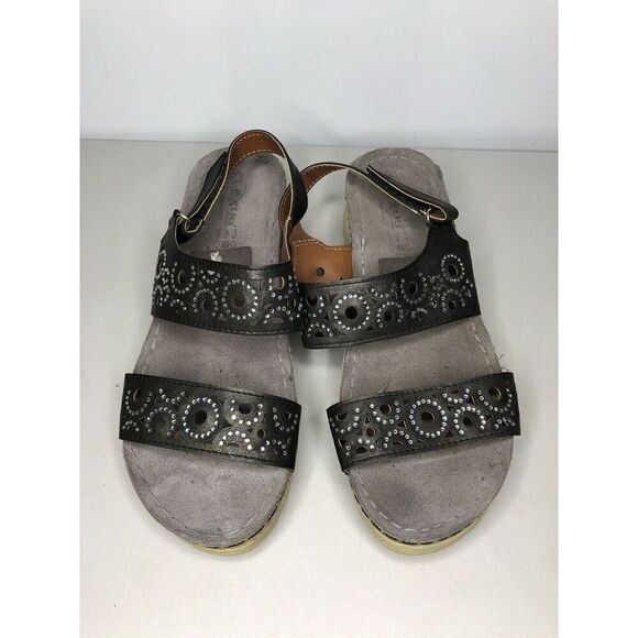 Flexus Spring Step Anatomic Black Leather Rhinestone Strap Sandals Women 8US/39 - Picture 11 of 14